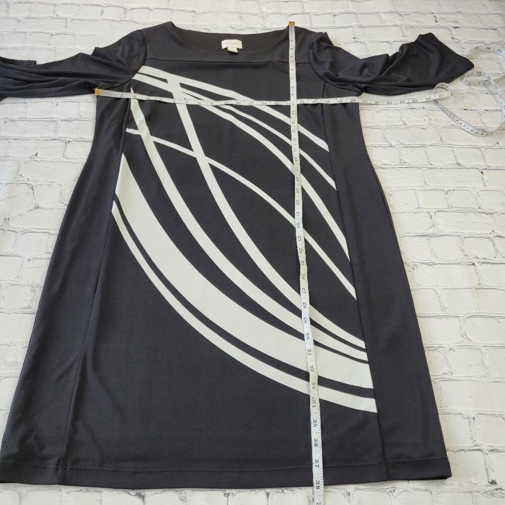 ✅ Chico’s Black & White Jersey sheath midi length 3/4 sleeve Dress lined size 2 - Picture 2 of 9